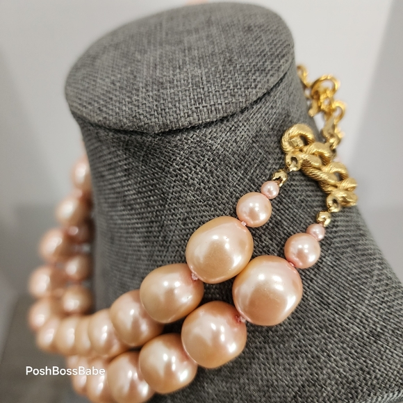 Vintage Hand-Knotted Double Strand Faux Pearl Necklace - 18" - Picture 3 of 13